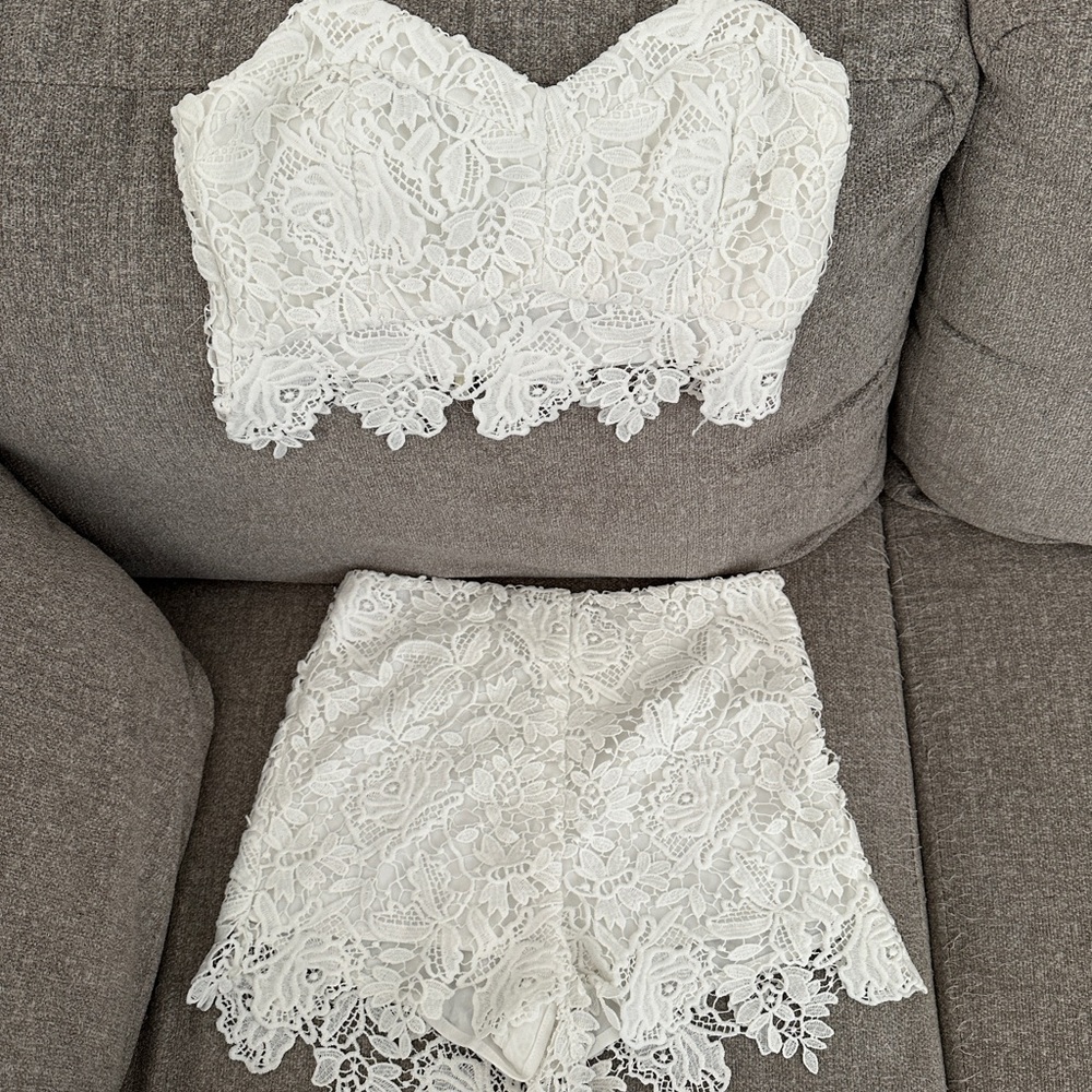 White High-Waisted Lace Chemise Shorts